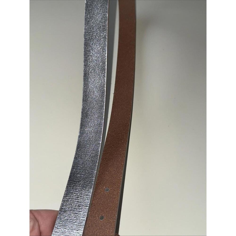 ALLSAINTS New Luna Metallic Leather Silver Western Skinny Womens Belt Size XL - Picture 5 of 11